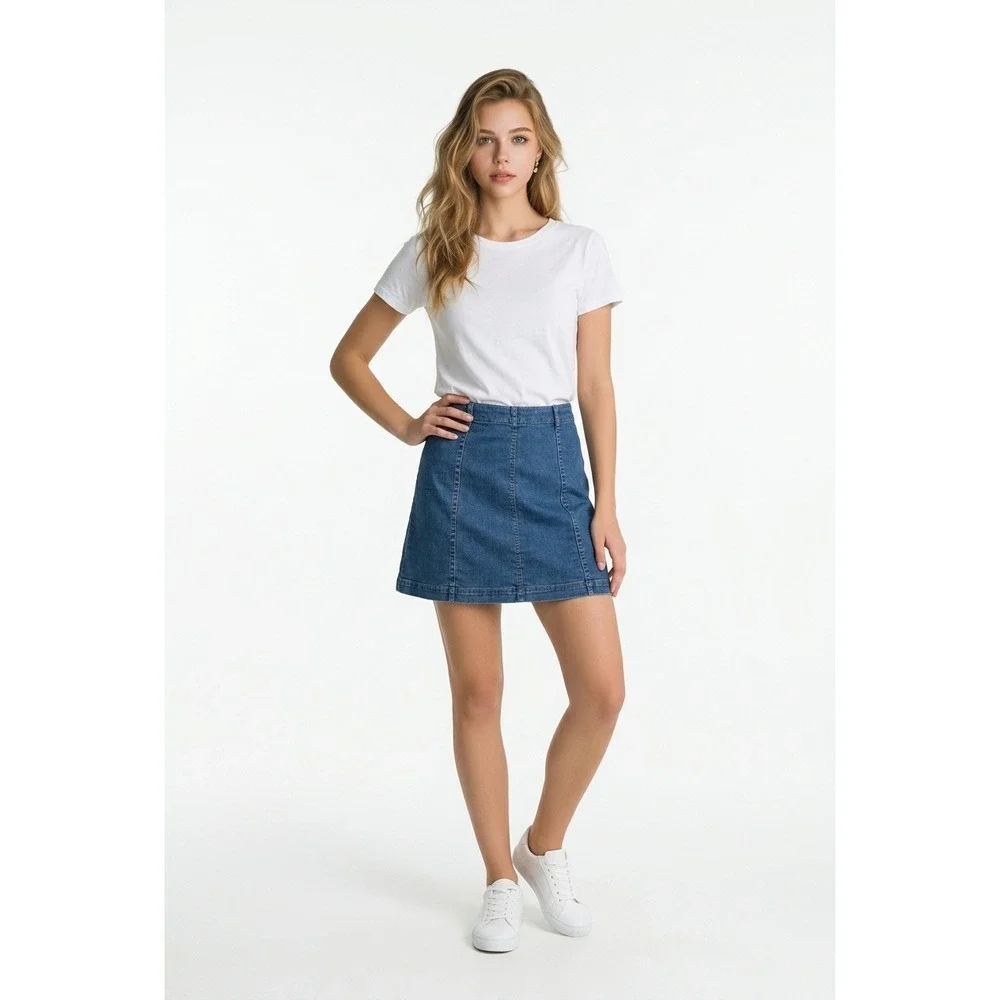 Free People Denim Mini Skirt Blue A-Line Seamed Back Zip Womens Size 4
